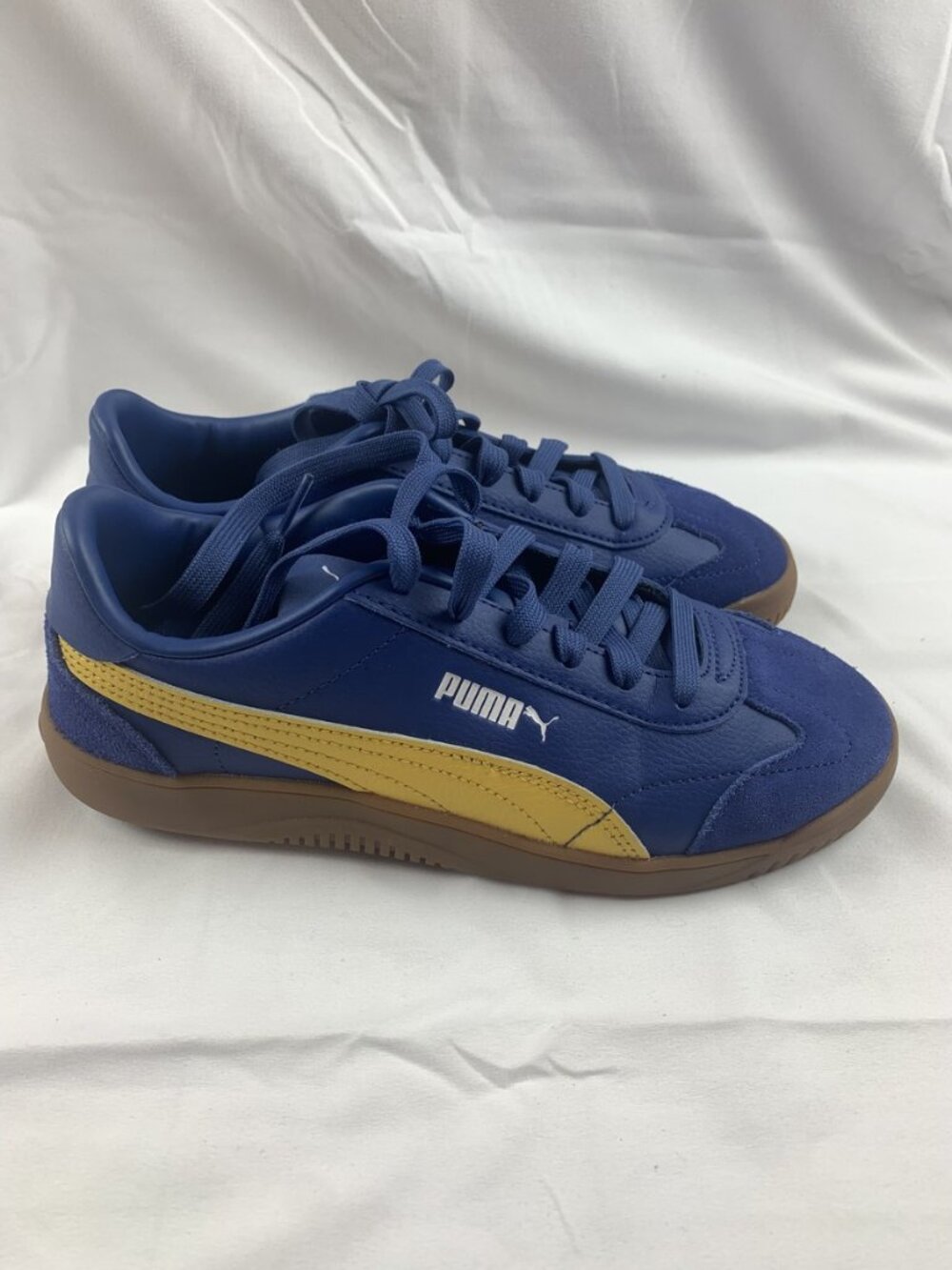 Puma Terrace Sneakers Blue Leather Suede Yellow Formstrip Gum Sole Mens 6